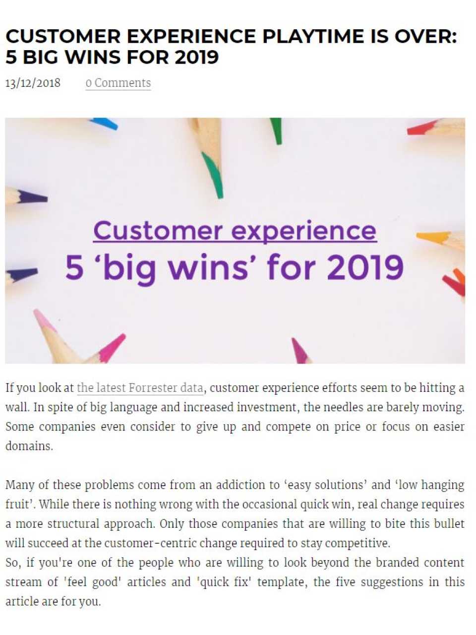 Customer Experience Playtime is over:5 big wins for 2019