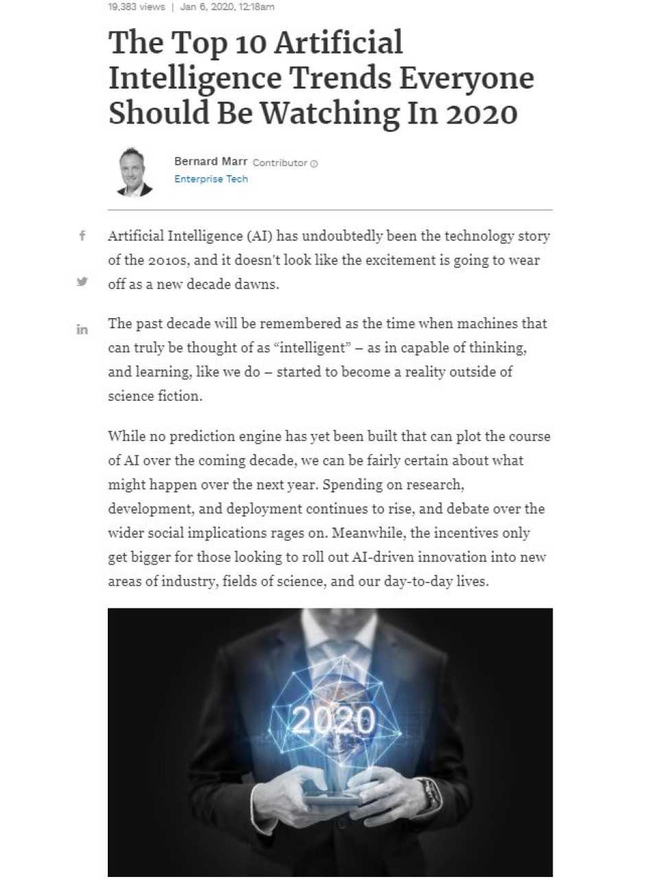 The top 10 Artificial Intelligence trends everyone should be watching in 2020