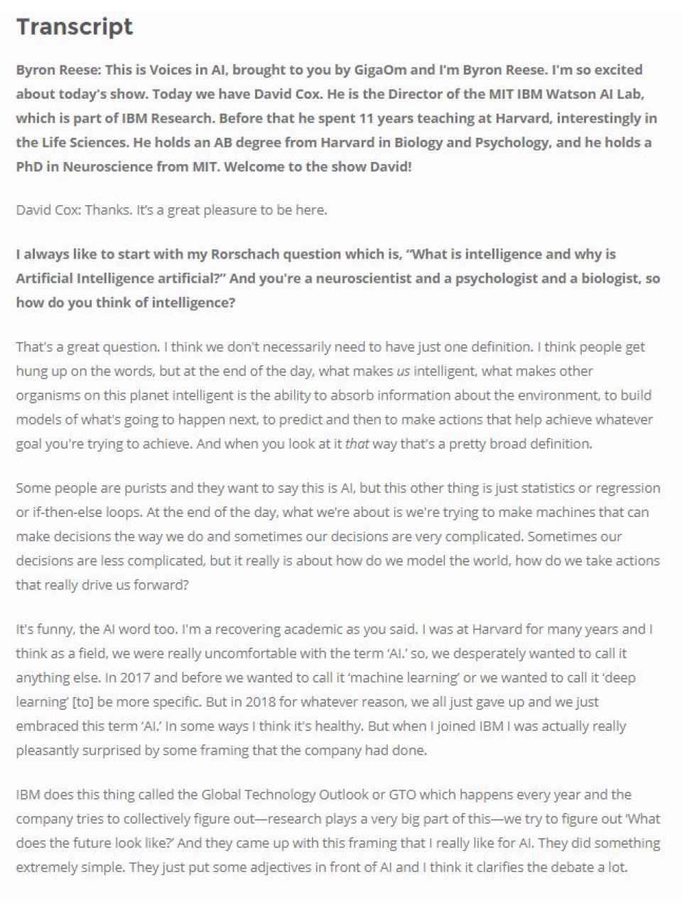 Transcript of a conversation with David Cox