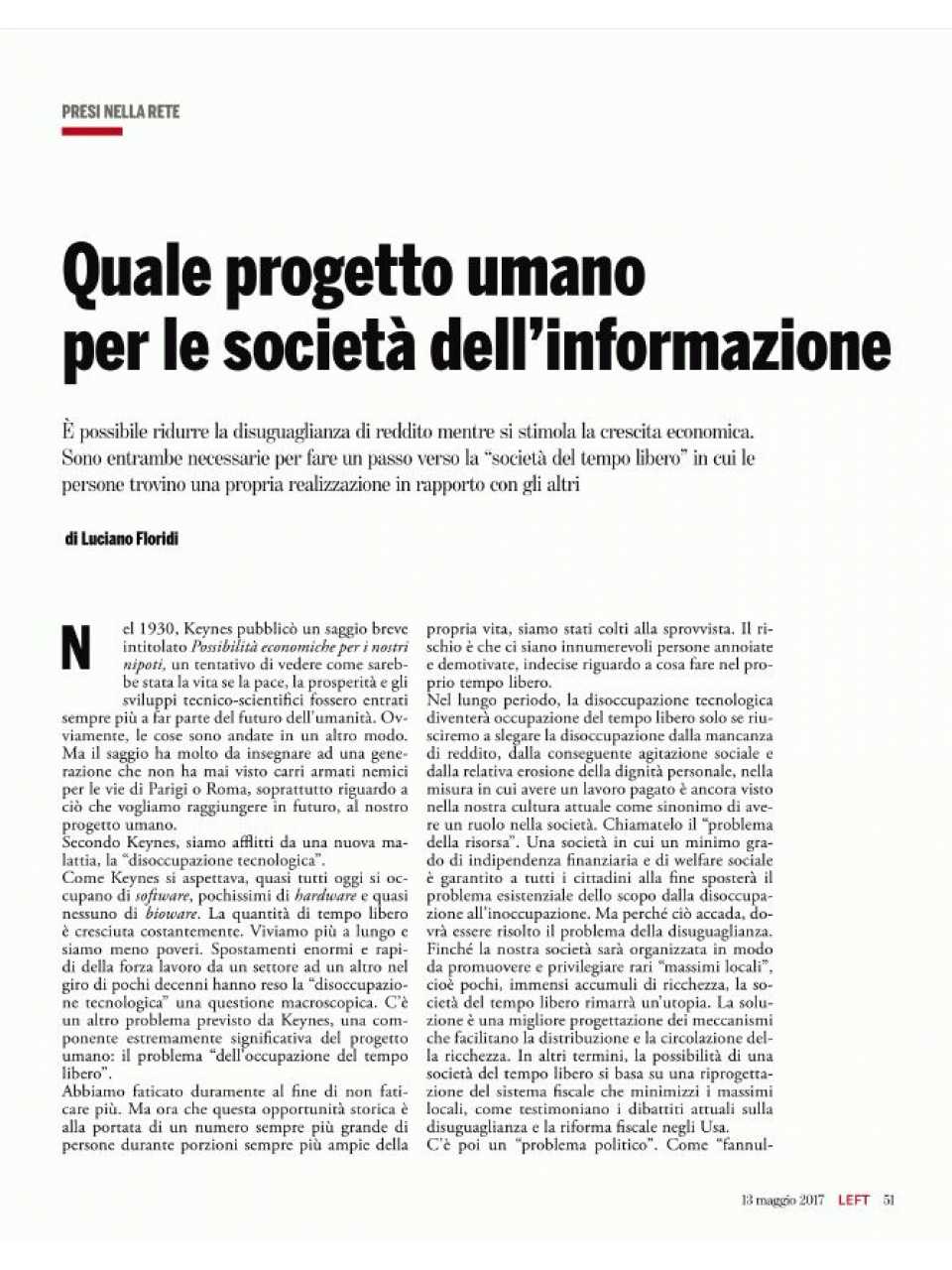 Quale progetto umano per la società dell’informazione