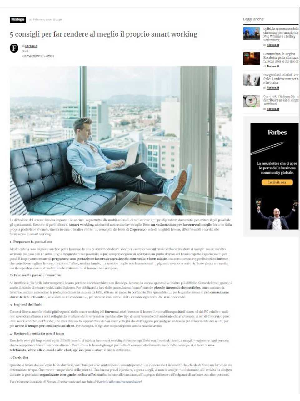 5 consigli per far rendere al meglio il proprio smart working