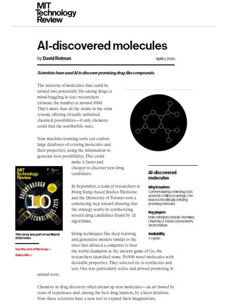 AI in healthcare - AI-discovered molecules