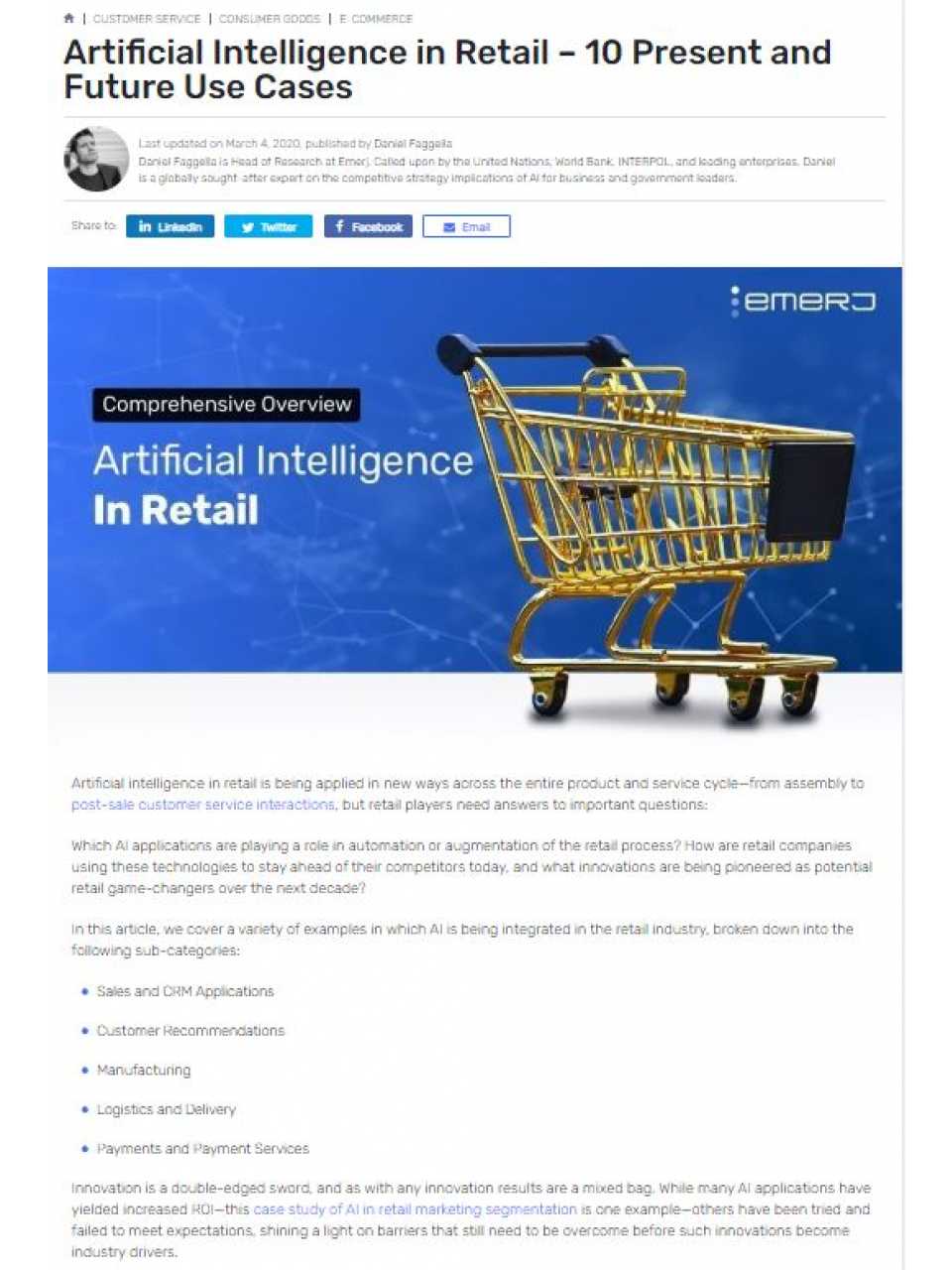 Retail - Artificial Intelligence in Retail - 10 Present and Future Use Cases