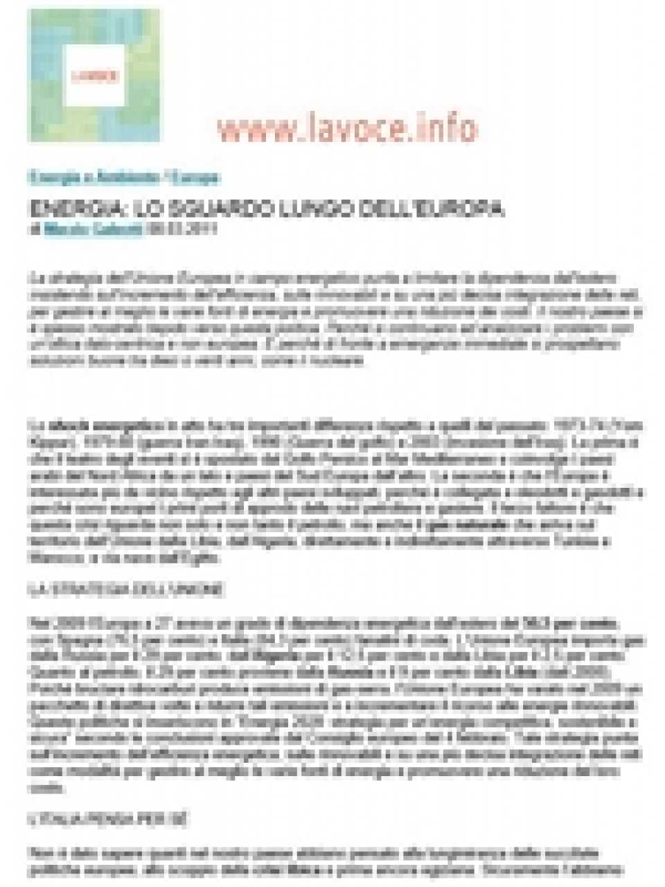 Energia: lo sguardo lungo dell'Europa