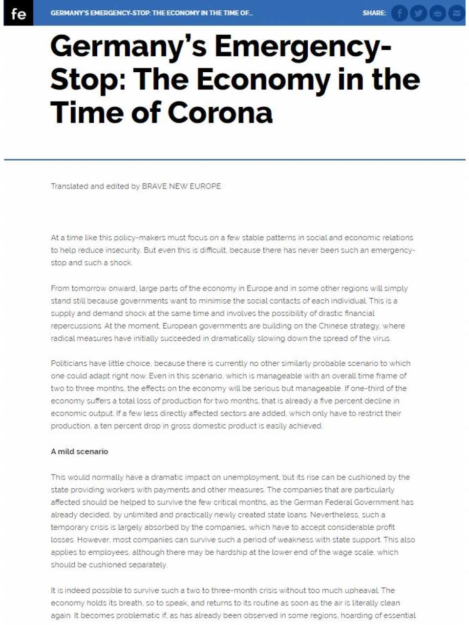 Germany's emergency-stop: the economy in the time of corona