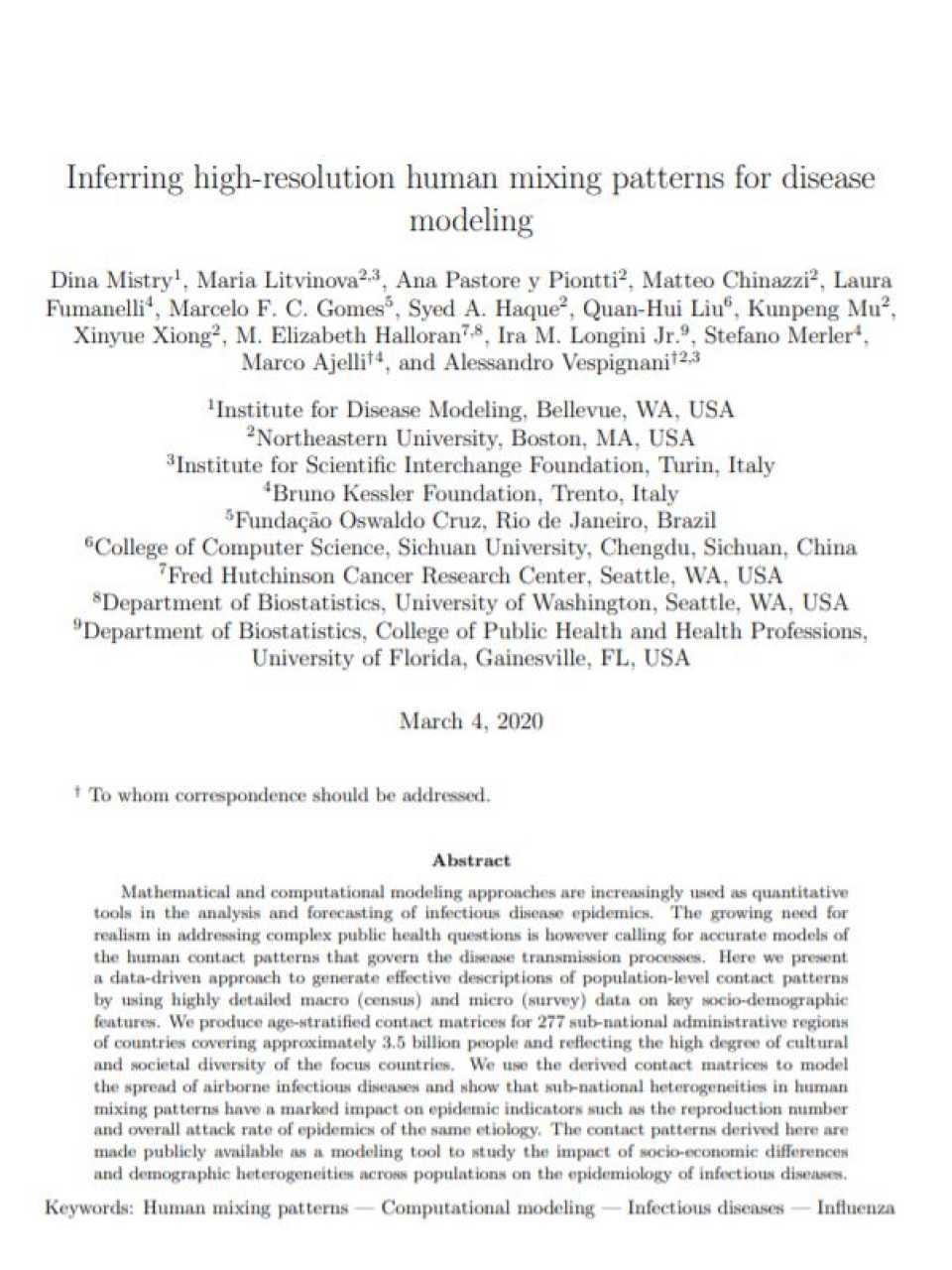 Inferring high-resolution human mixing patterns for disease modeling