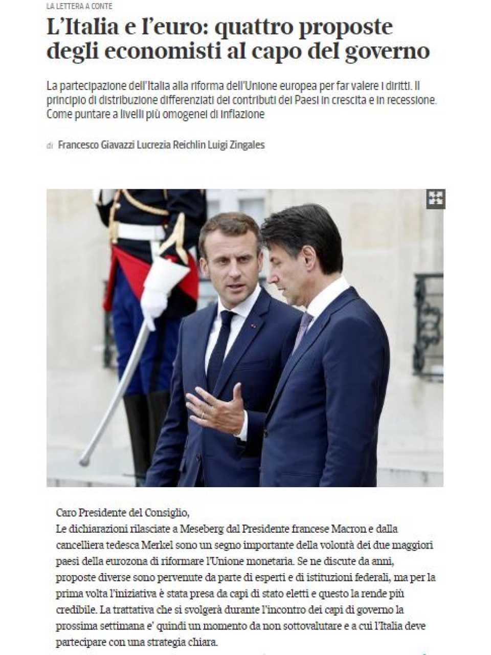 L'Italia e l'euro: quattro proposte per gli economisti al capo del governo