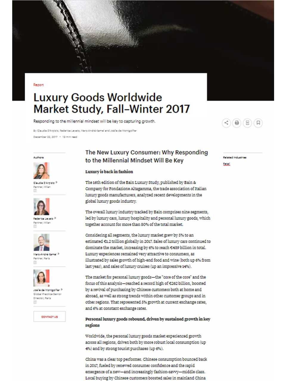 Luxury Goods Worldwide Market Study, Fall–Winter 2017