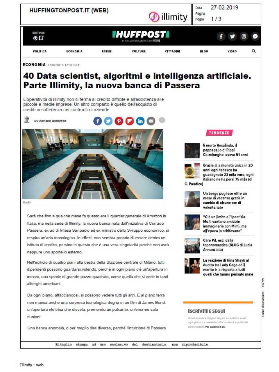 40 Data scientist, algoritmi e intelligenza artificiale. Parte illimity, la nuova banca di Passera