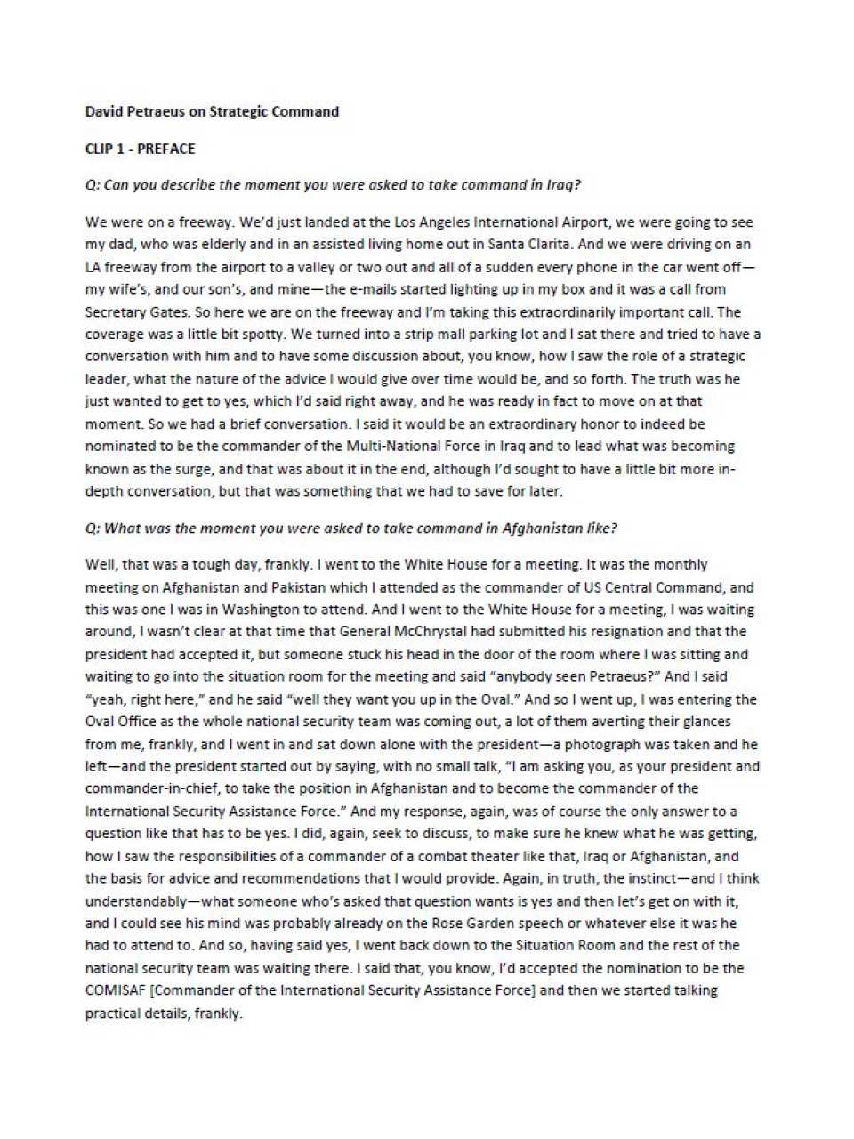 David Petraeus on strategic comand