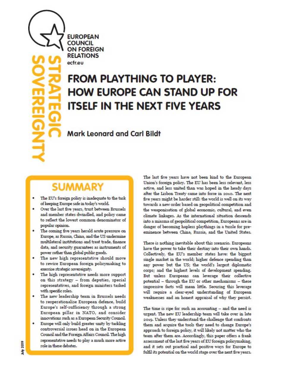 From plaything to player: how europe can stand up for itself in the next five years