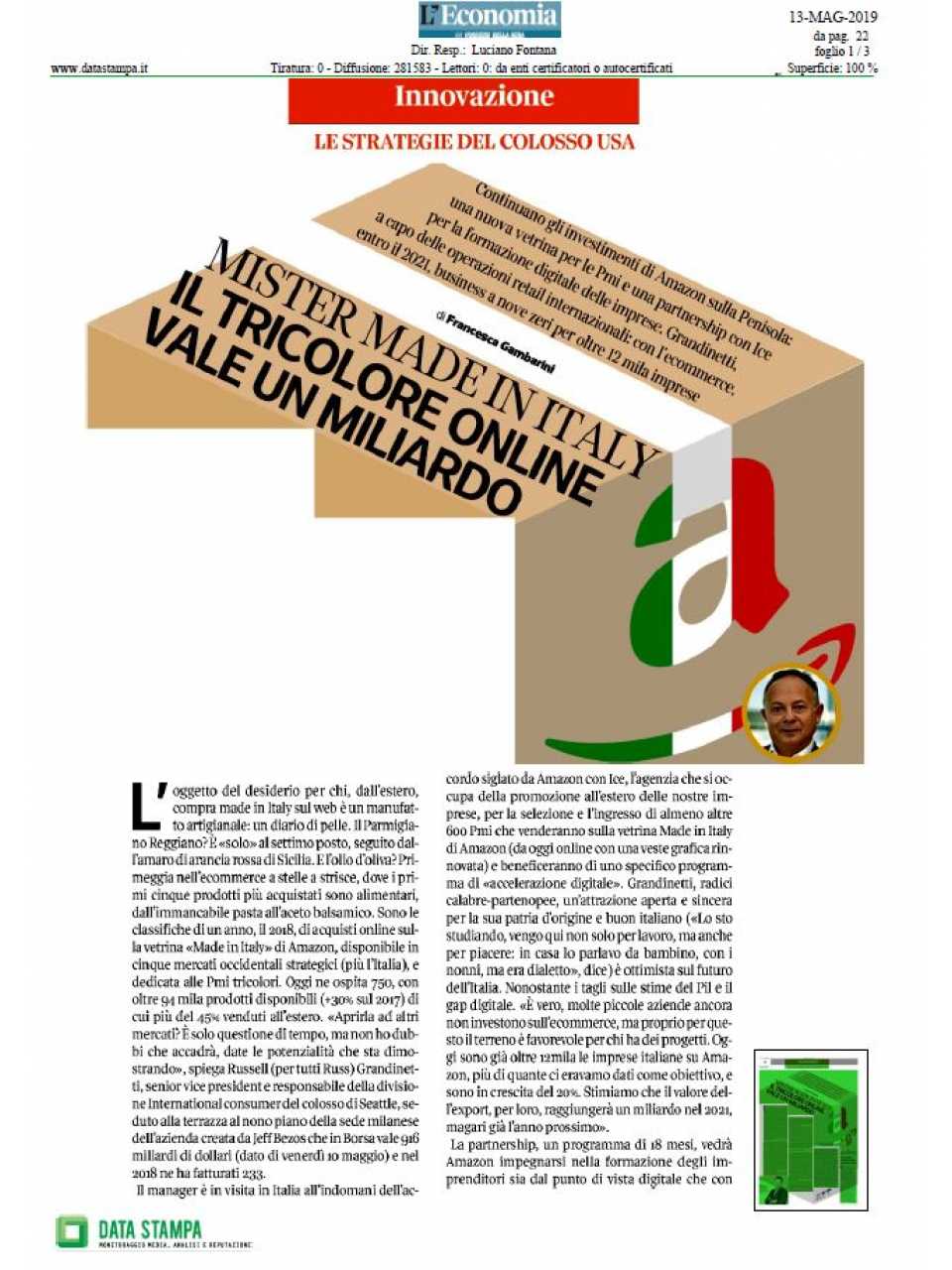 Mister made in Italy il tricolore online vale un miliardo