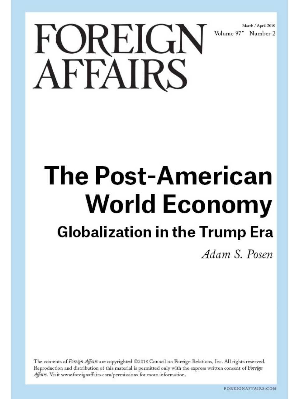 The post-american world economy. Globalization in the Trump era