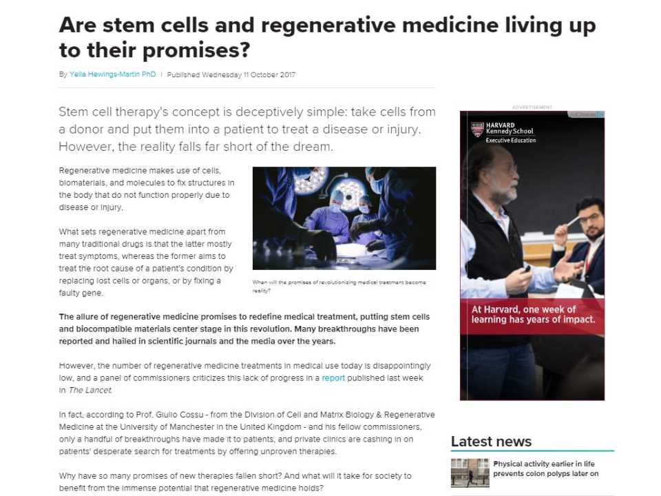 Are stem cells and regenerative medicine living up to their promises?