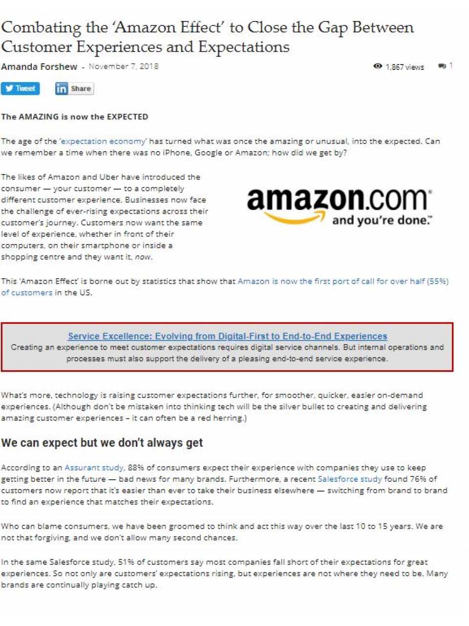 Combating the Amazon Effect to Close the Gap Between Customer Experiences and Expectation