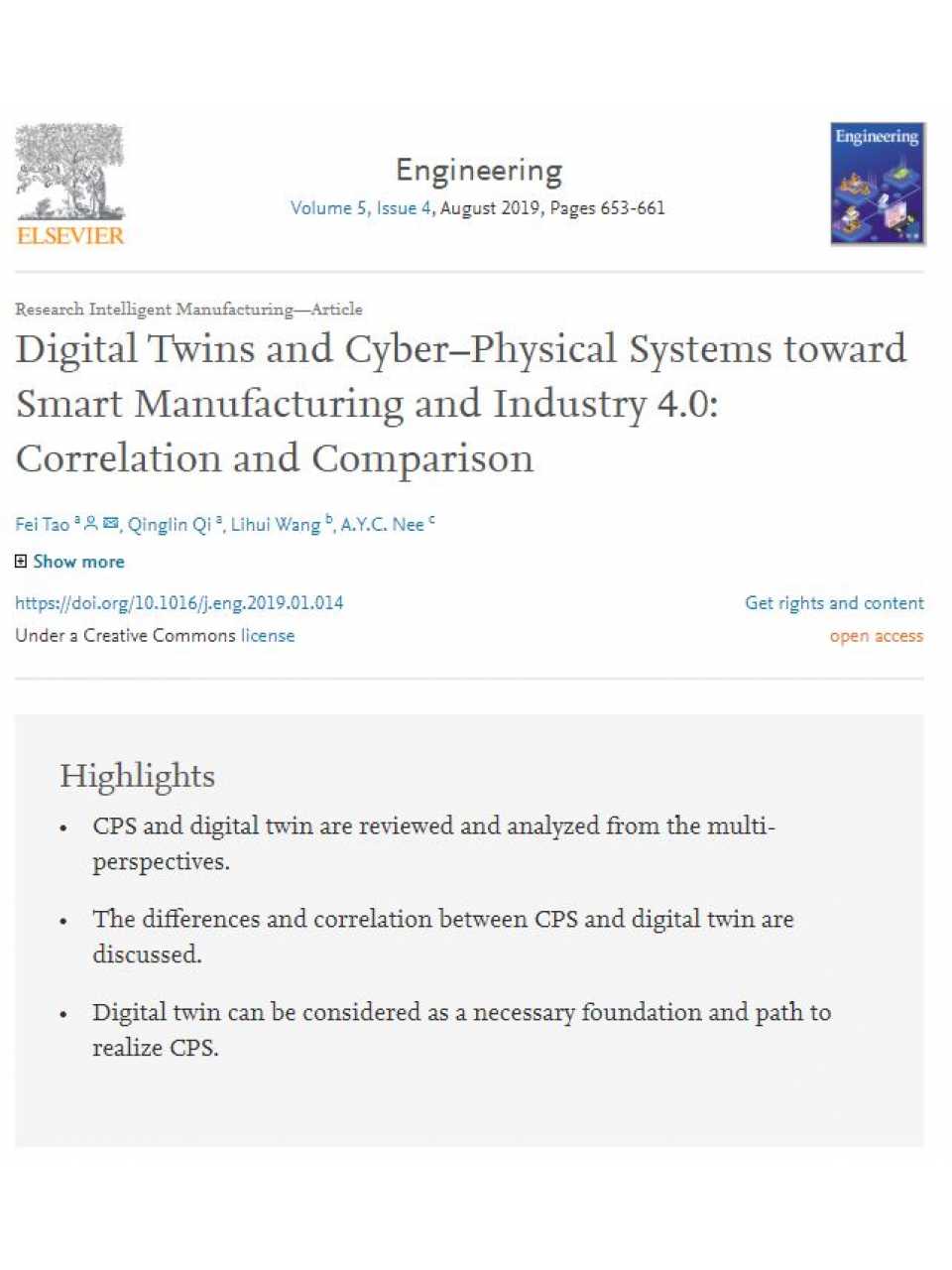 Digital twins and cyber physical systems toward smart manufacturing and industry 4.0: correlation and comparison