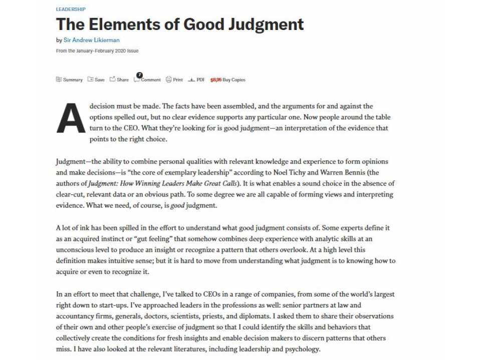 
Good Judgment.
What it is, how the crisis made it even more essential, and how to develop it