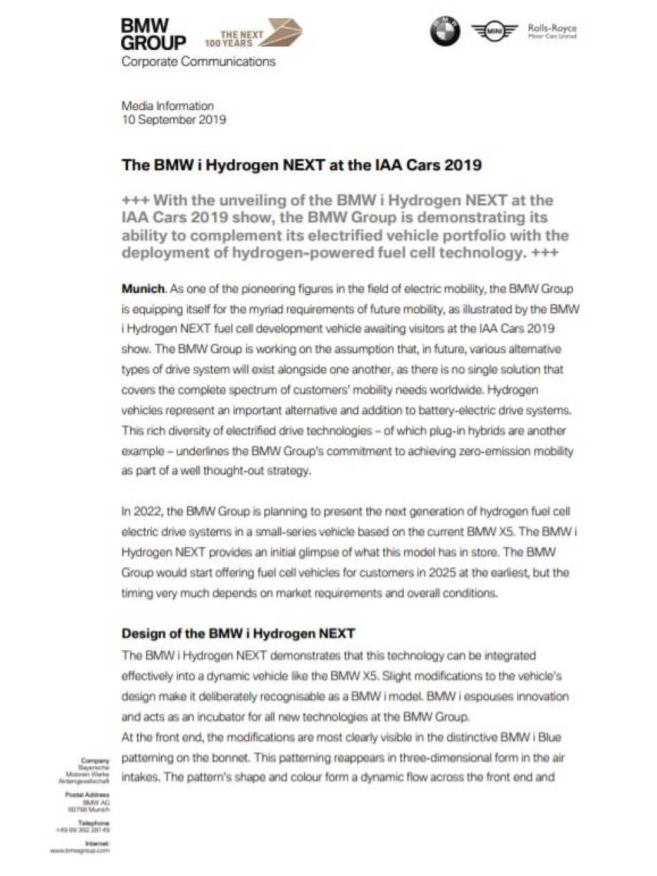 The BMW i hydrogen next at the iaa cars 2019