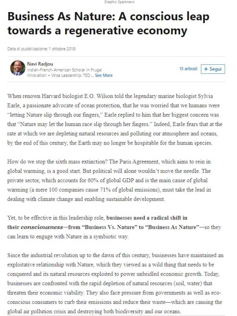 Business as nature: a conscious leap towards a regenerative economy