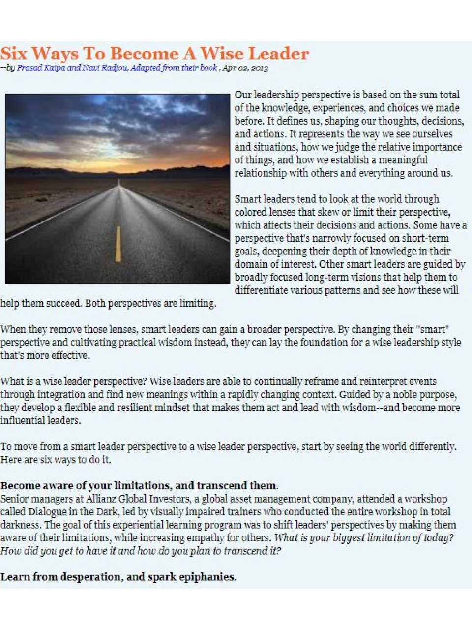 Six ways to become a wise leader