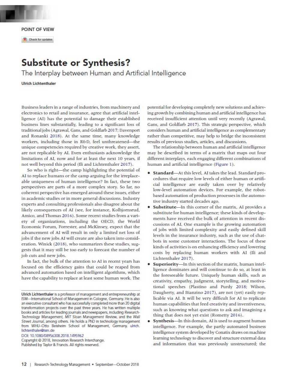 The Interplay between Human and Artificial Intelligence