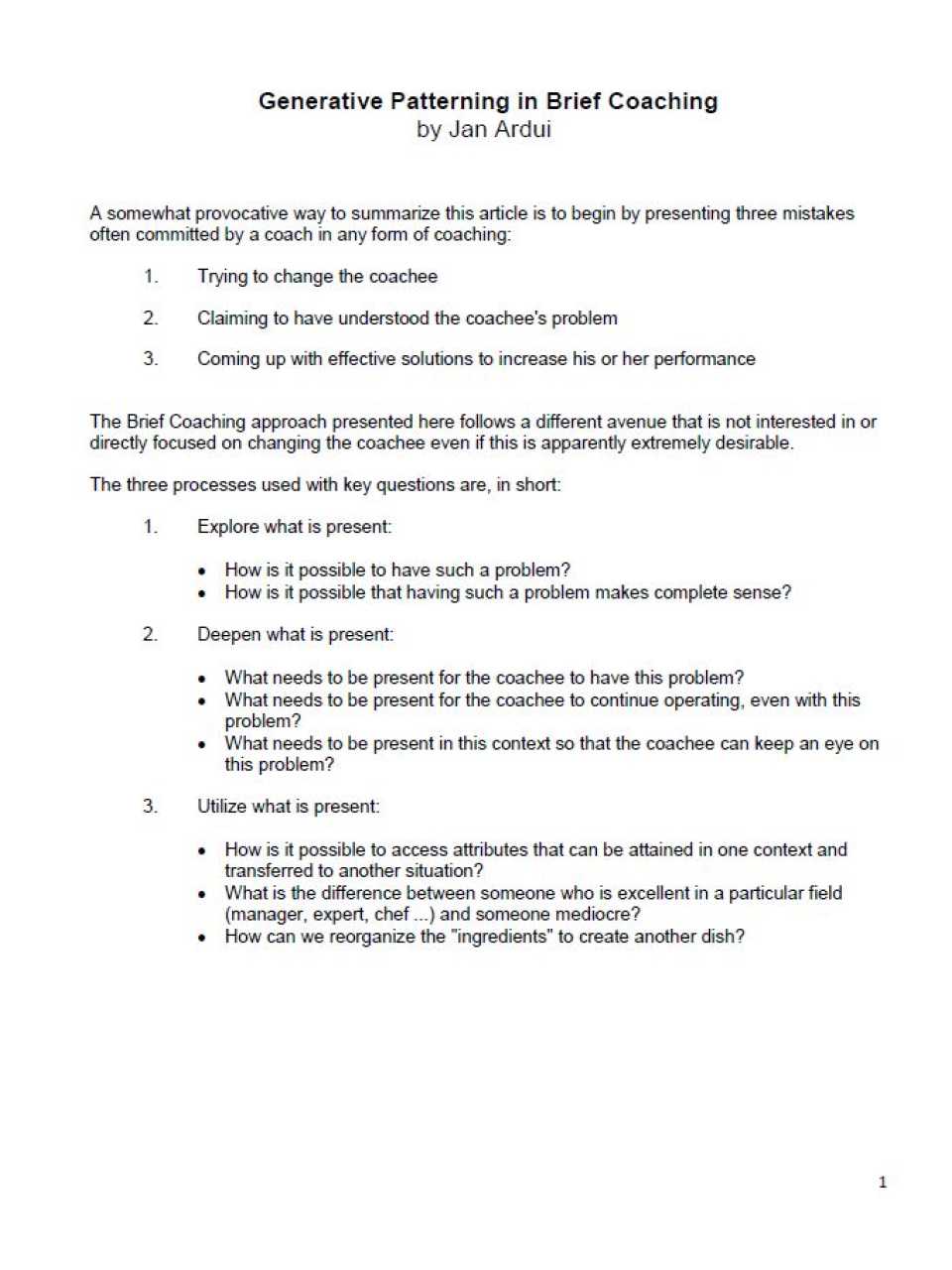 Generative Patterning in Brief Coaching