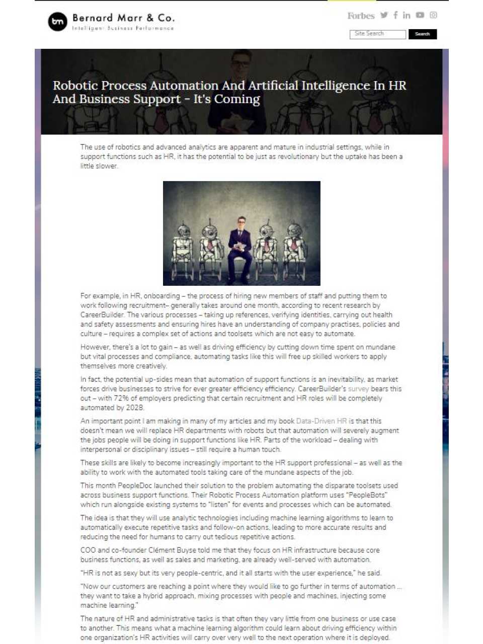 Robotic Process Automation And Artificial Intelligence In HR And Business Support - It's Coming