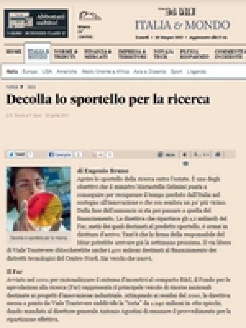 Decolla lo sportello per la ricerca