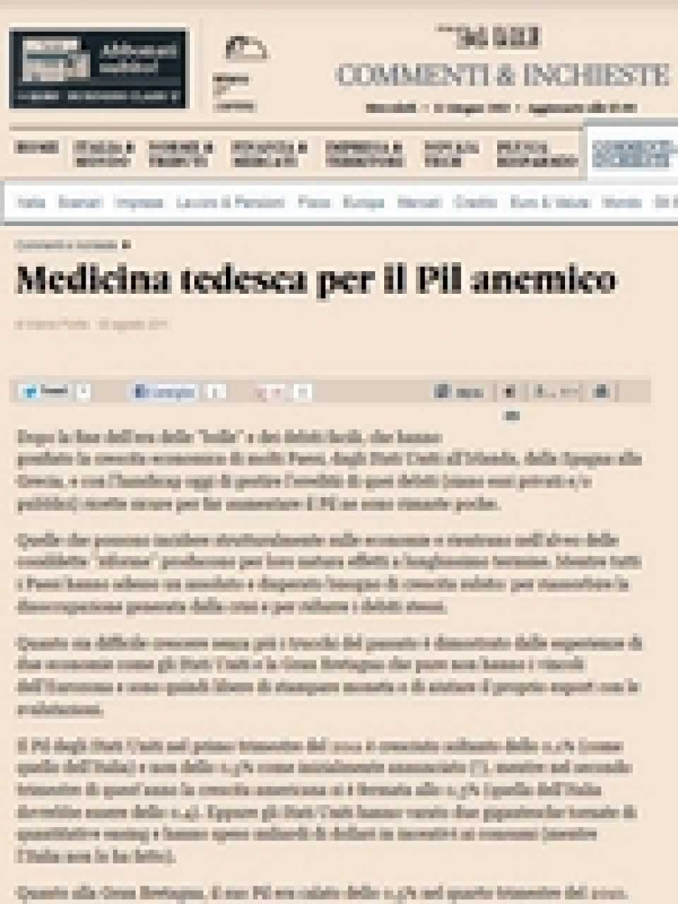 Medicina tedesca per il Pil anemico