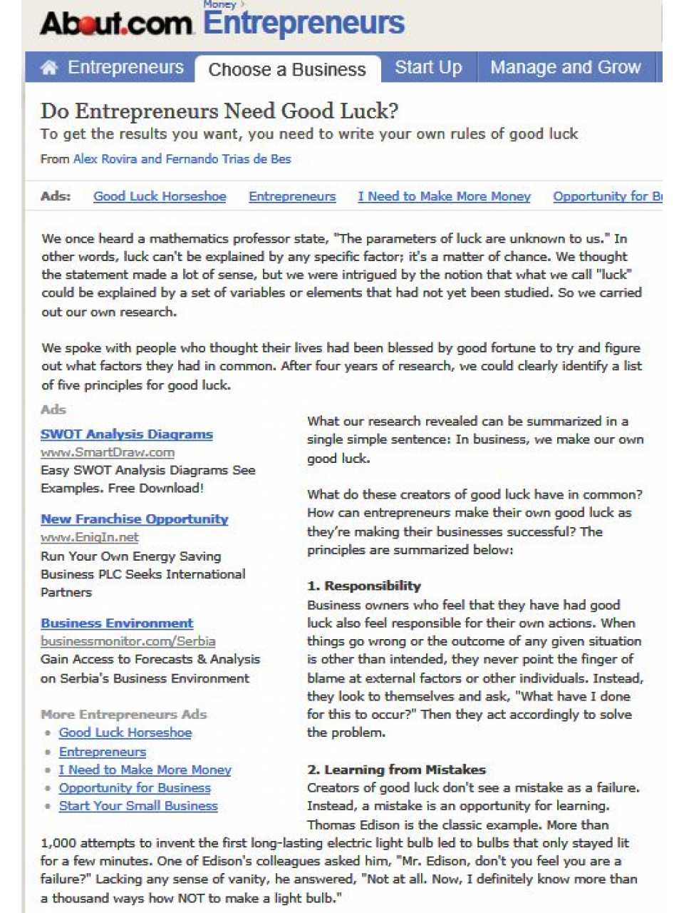 Do entrepreneurs need good luck?