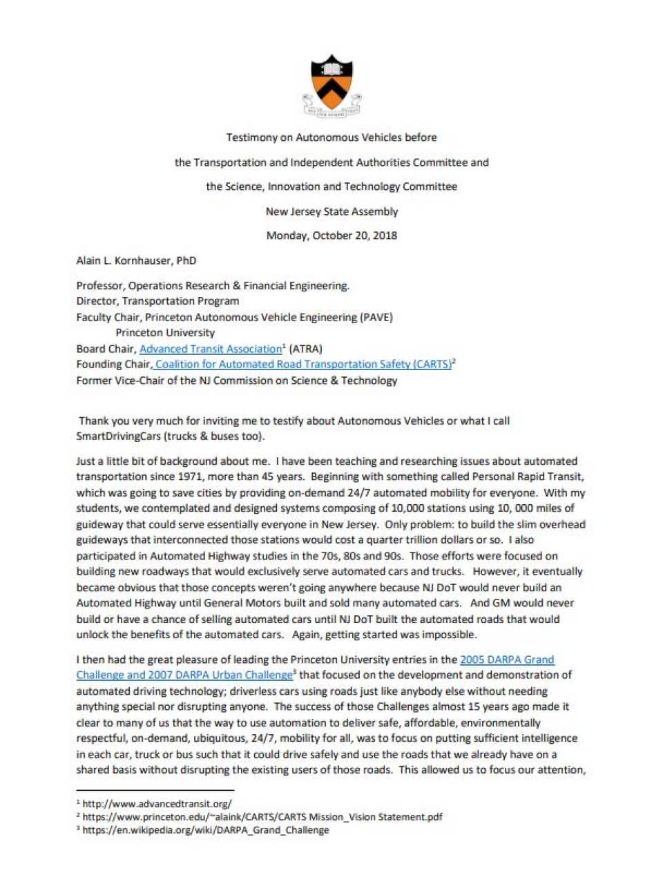 Testimony on Autonomous Vehicles before the Transportation and Independent Authorities Committee and the Science, Innovation and Technology Committee