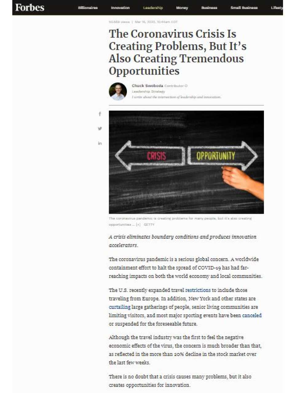 The Coronavirus Crisis Is Creating Problems, But It’s Also Creating Tremendous Opportunities