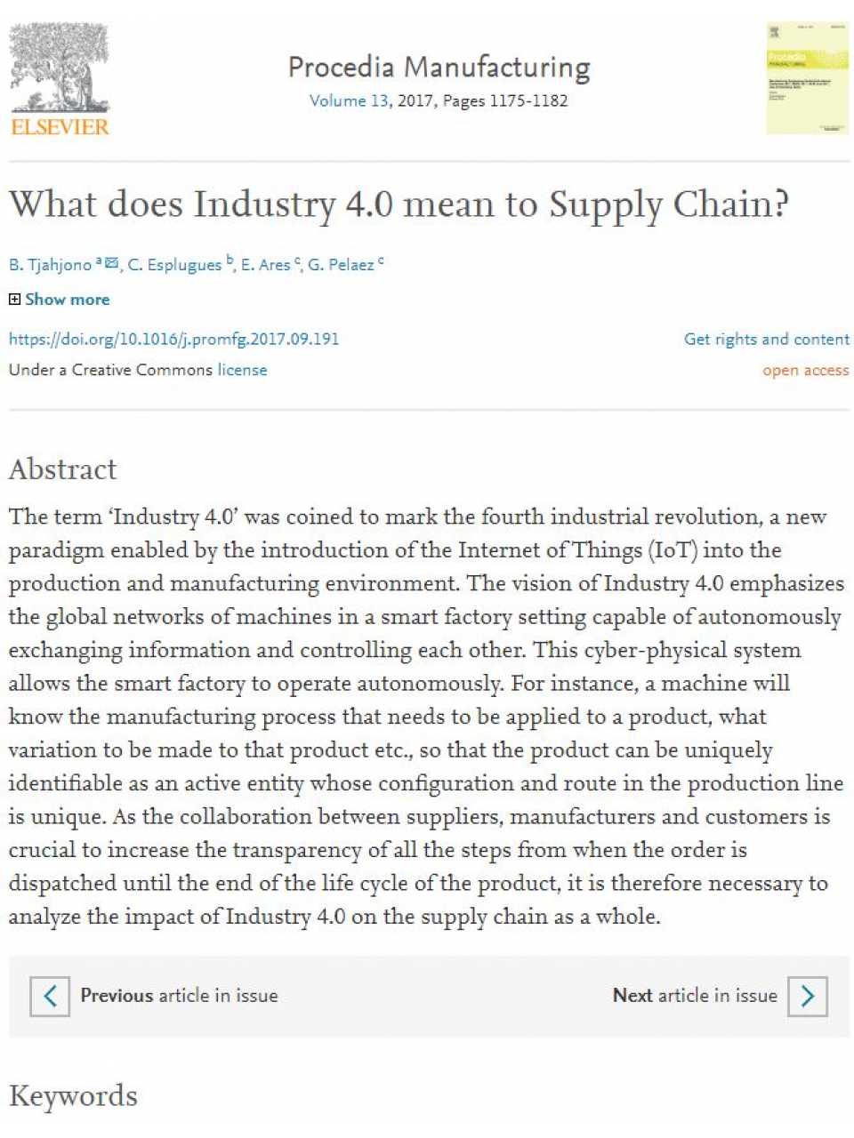 What does Industry 4.0 mean to Supply Chain?
