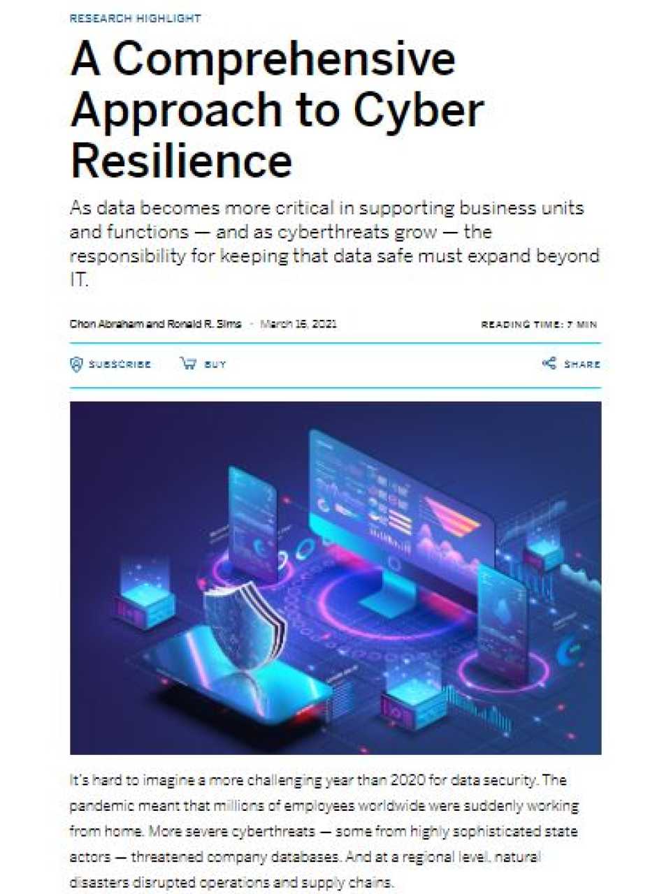 A comprehensive approach to cyber resilience