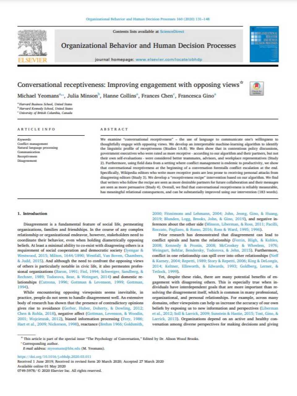 Conversational receptiveness: improving engagement with opposing views