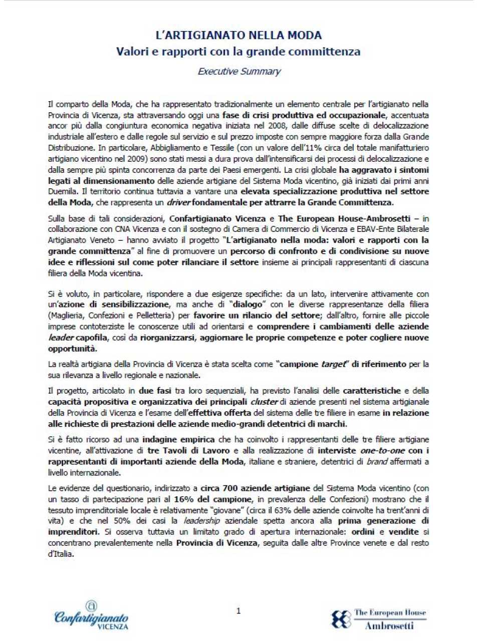 L'artigianato nella moda.Valori e rapporti con la grande committenza