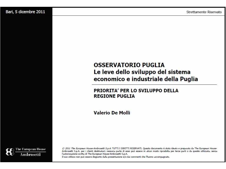 Priorità per lo sviluppo della Regione Puglia