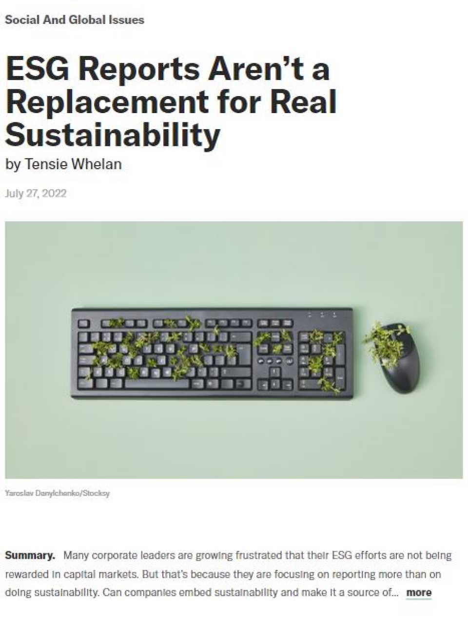 ESG Reports aren’t a replacement for real sustainability