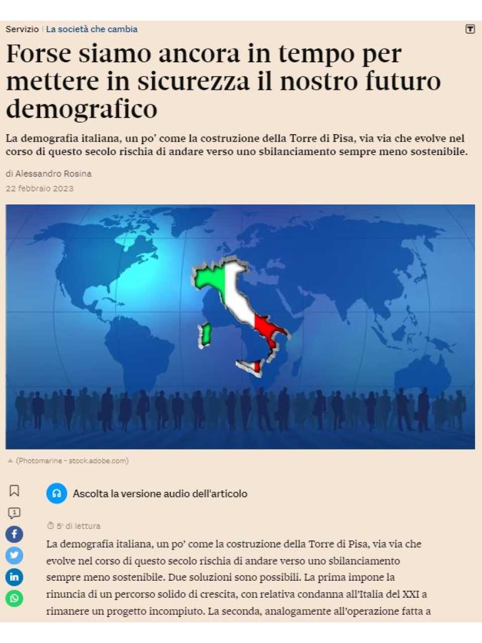 WEBINAR LIVE
Italy and the challenge of the demographic crisis: future prospects for a changing country