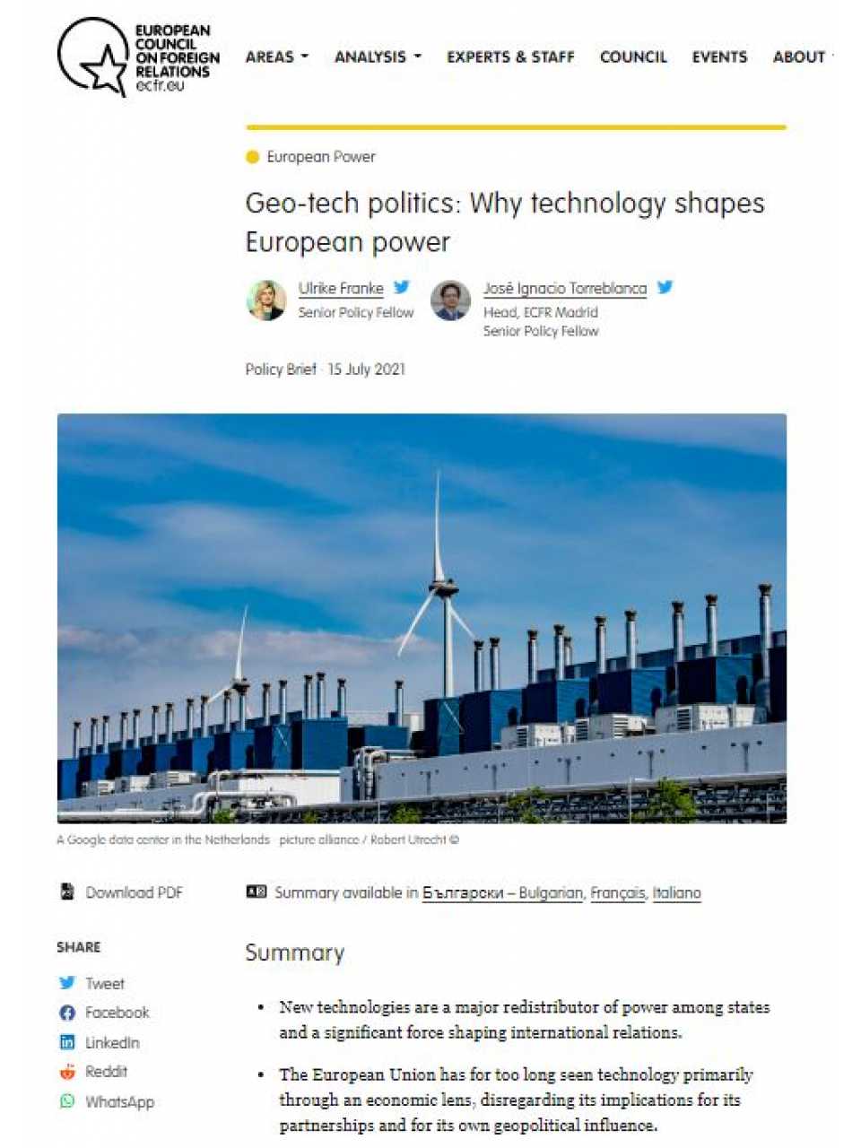 Geo-tech politics: Why technology shapes European power