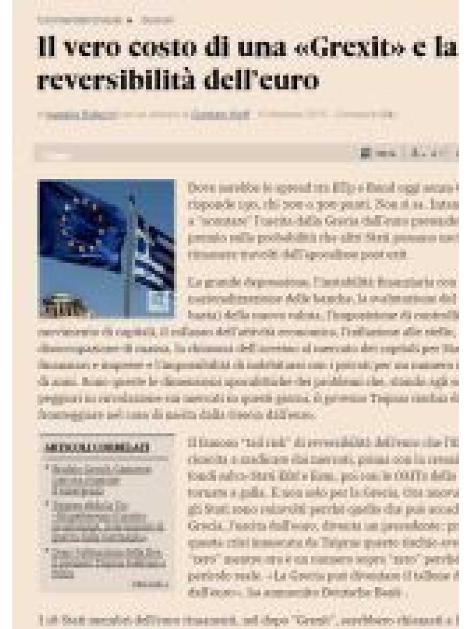 Il vero costo di una “Grexit” e la reversibilità dell’Euro