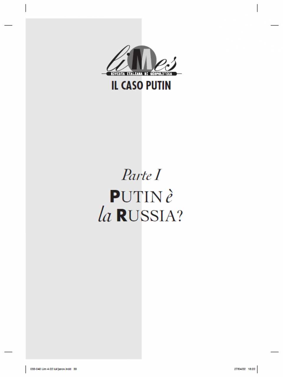 WEBINAR LIVE
Che cosa vuole Putin?