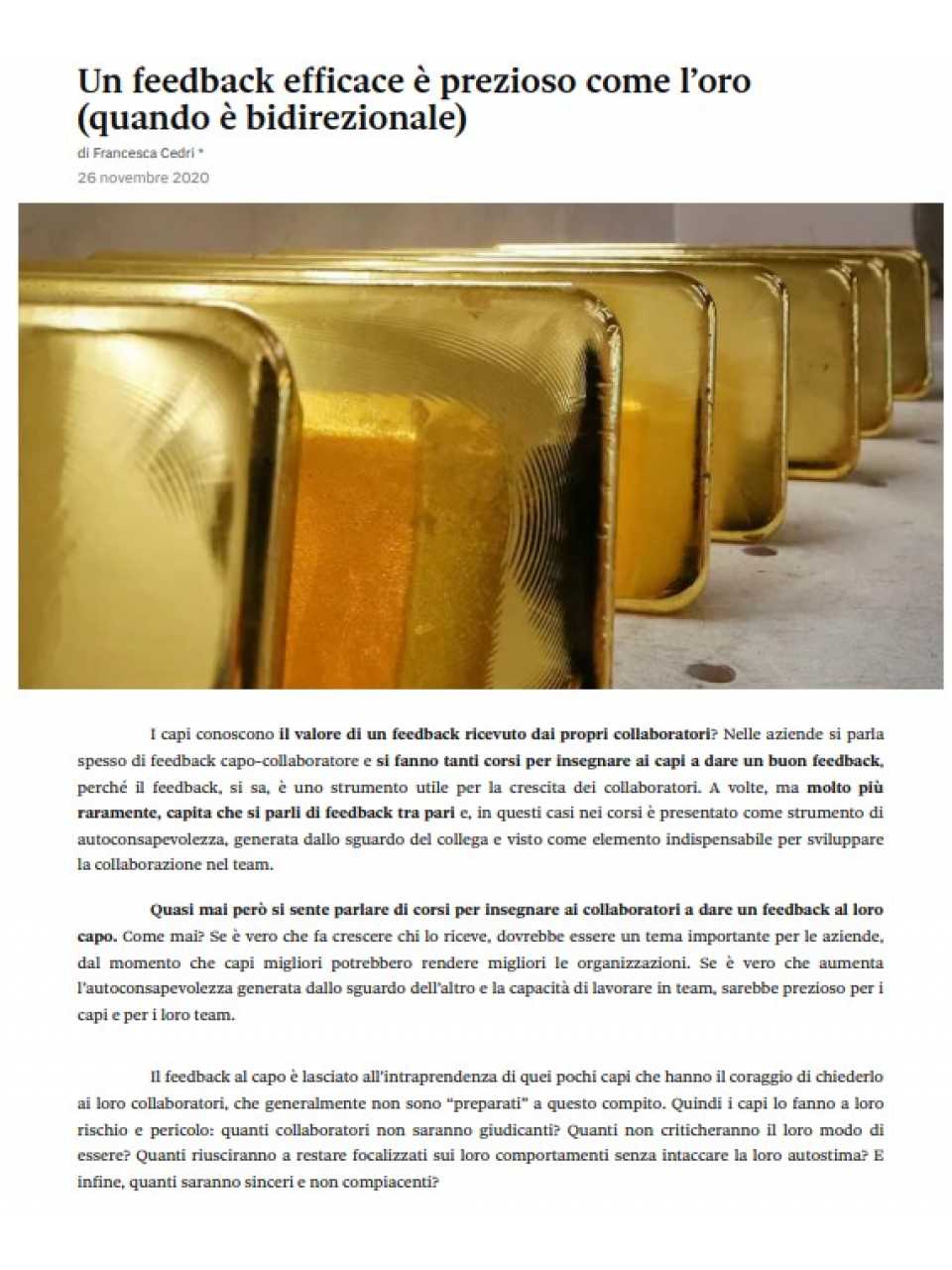 Un feedback efficace è prezioso come l’oro (quando è bidirezionale)