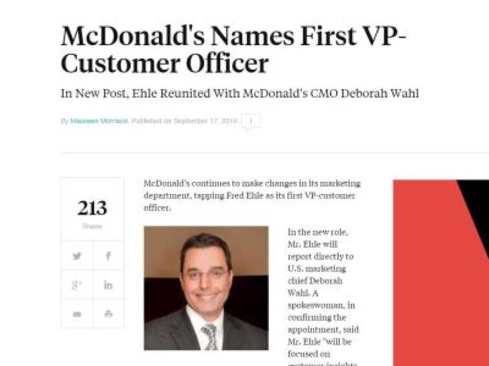 McDonald's names first VP-Customer Officer