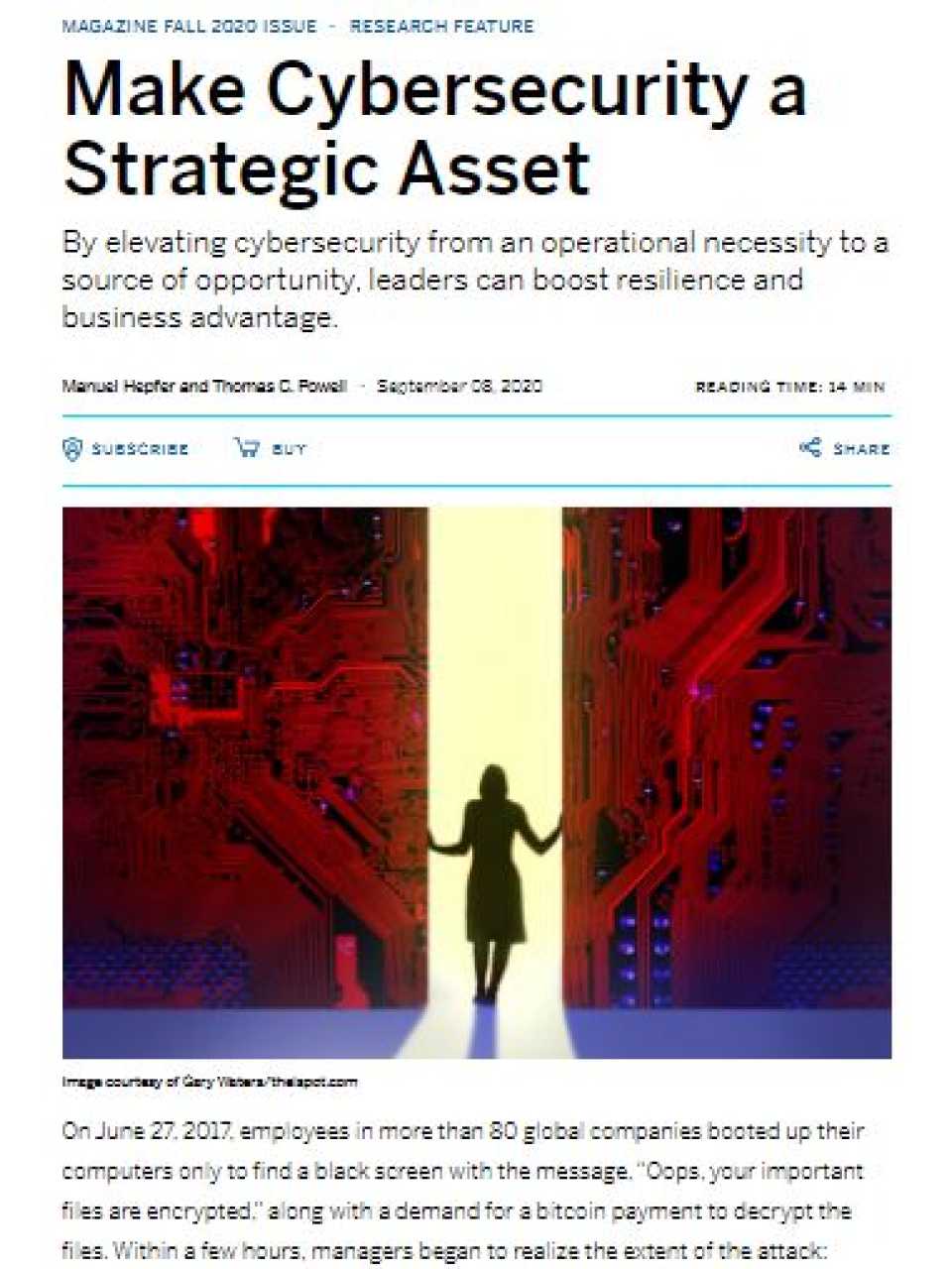 Make cybersecurity a strategic asset