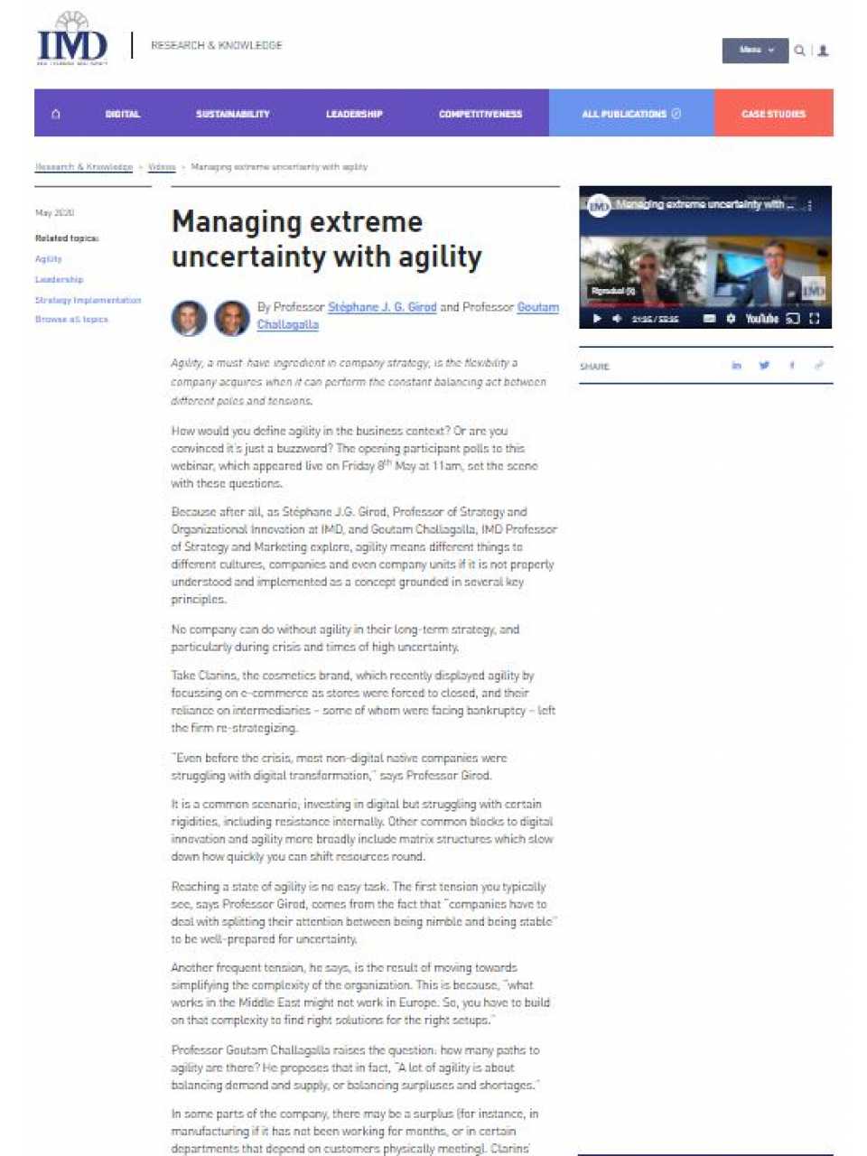 Managing extreme uncertainty with agility