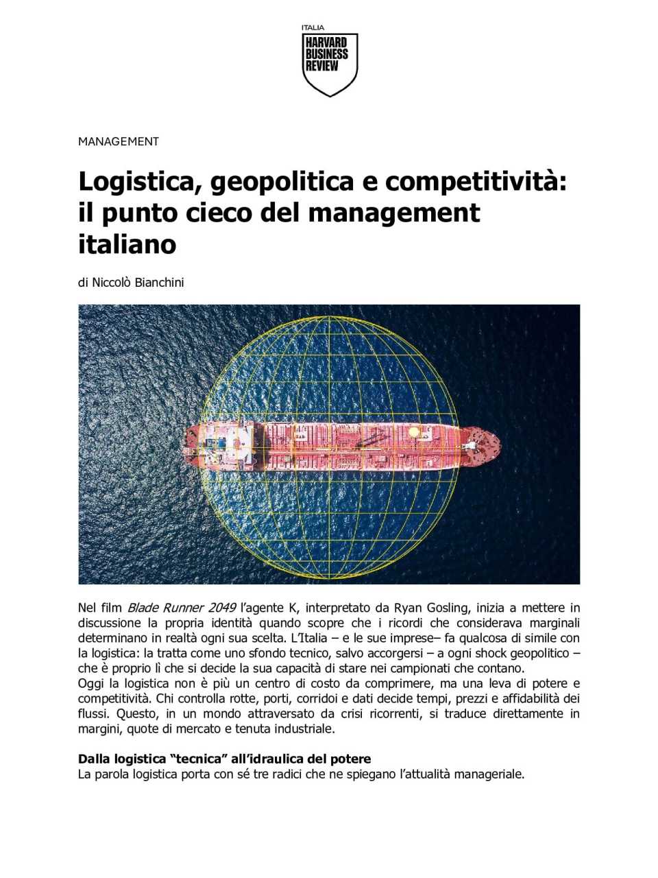 Logistica, geopolitica e competitività: il punto cieco del management italiano