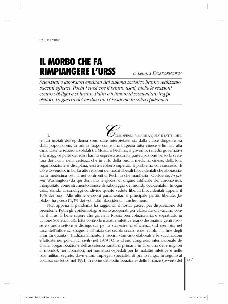 WEBINAR LIVE
Russia contro Usa: e noi?