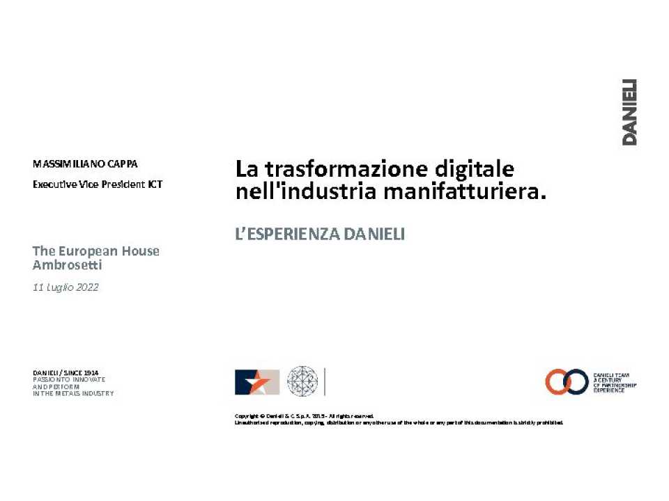 WEBINAR LIVE
La trasformazione digitale nell'industria manifatturiera. L'esperienza di Danieli