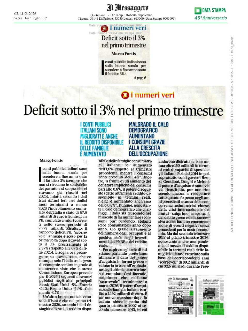 Deficit sotto il 3% nel primo trimestre